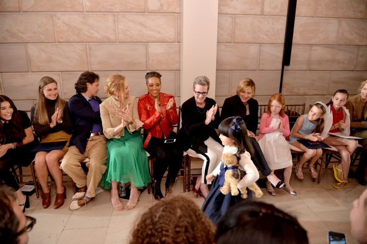MAY 19: (L-R) Madison Beer, Lauren Bush, David Lauren, Uma Thurman, Alicia Keys, Edie Falco (4th R) and daughter Macy (3rd R) sit at the front row as Angela Wang walks the runway at the Ralph Lauren Fall 14 Children’s Fashion Show in Support of Literacy at New York Public Library on May 19, 2014 in New York City. (Photo by Andrew H. Walker/Getty Images for Ralph Lauren)