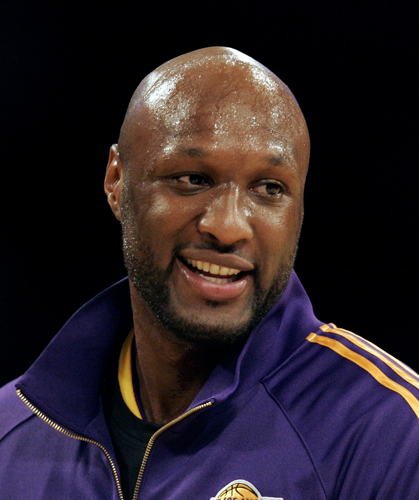 Lakers Lamar Odom is jovial during the shoot around before the start of the game against the Philad