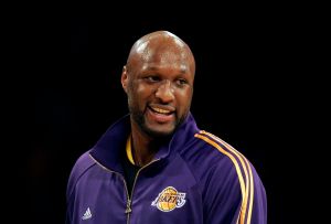 Lakers Lamar Odom is jovial during the shoot around before the start of the game against the Philad