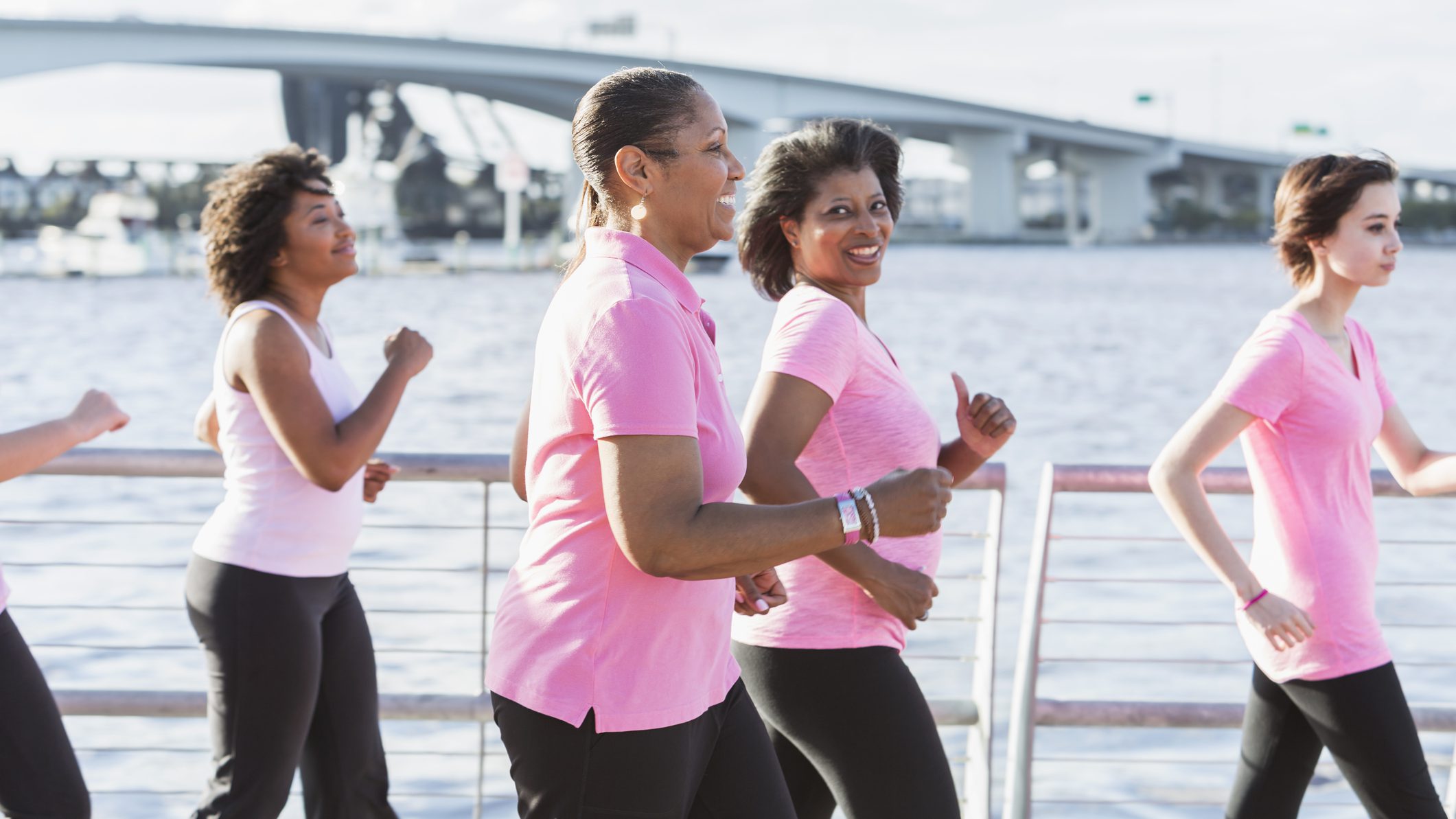 Mature woman at event for breast cancer awareness