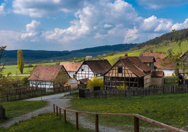 Idyllic village with old houses