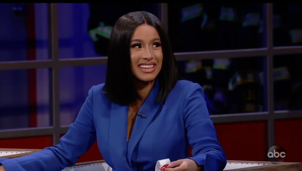 Cardi B during an appearance on ABC's Jimmy Kimmel Live!'