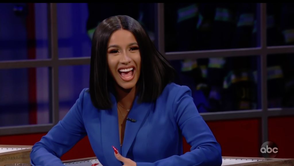 Cardi B during an appearance on ABC's Jimmy Kimmel Live!'