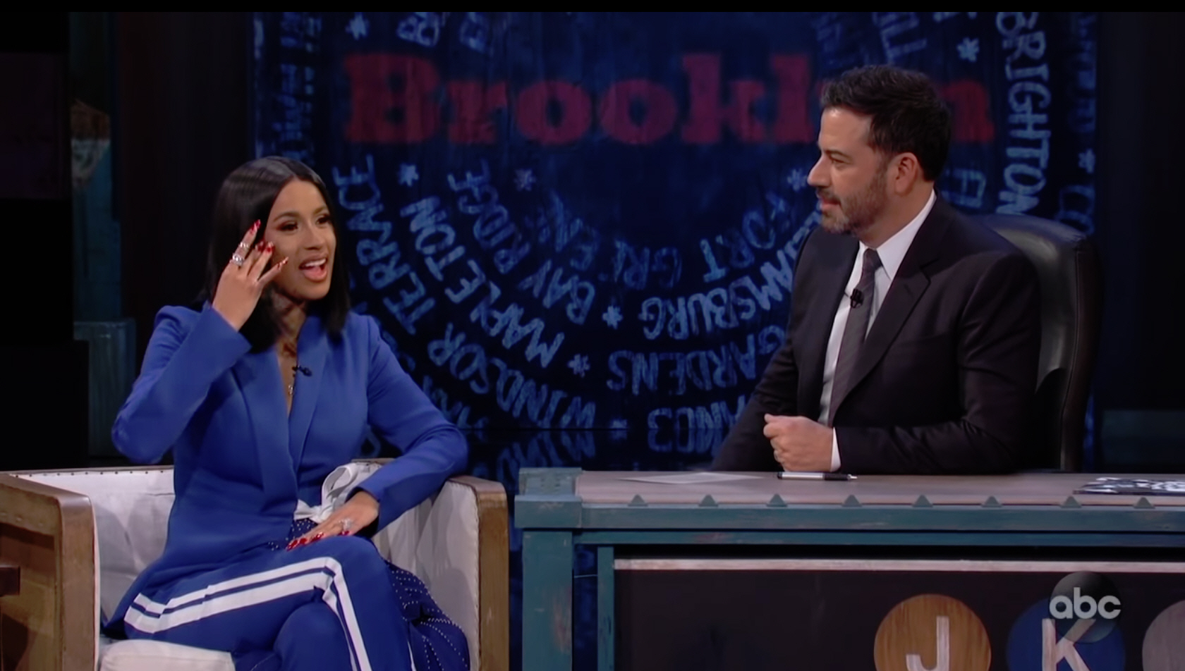 Cardi B during an appearance on ABC's Jimmy Kimmel Live!'