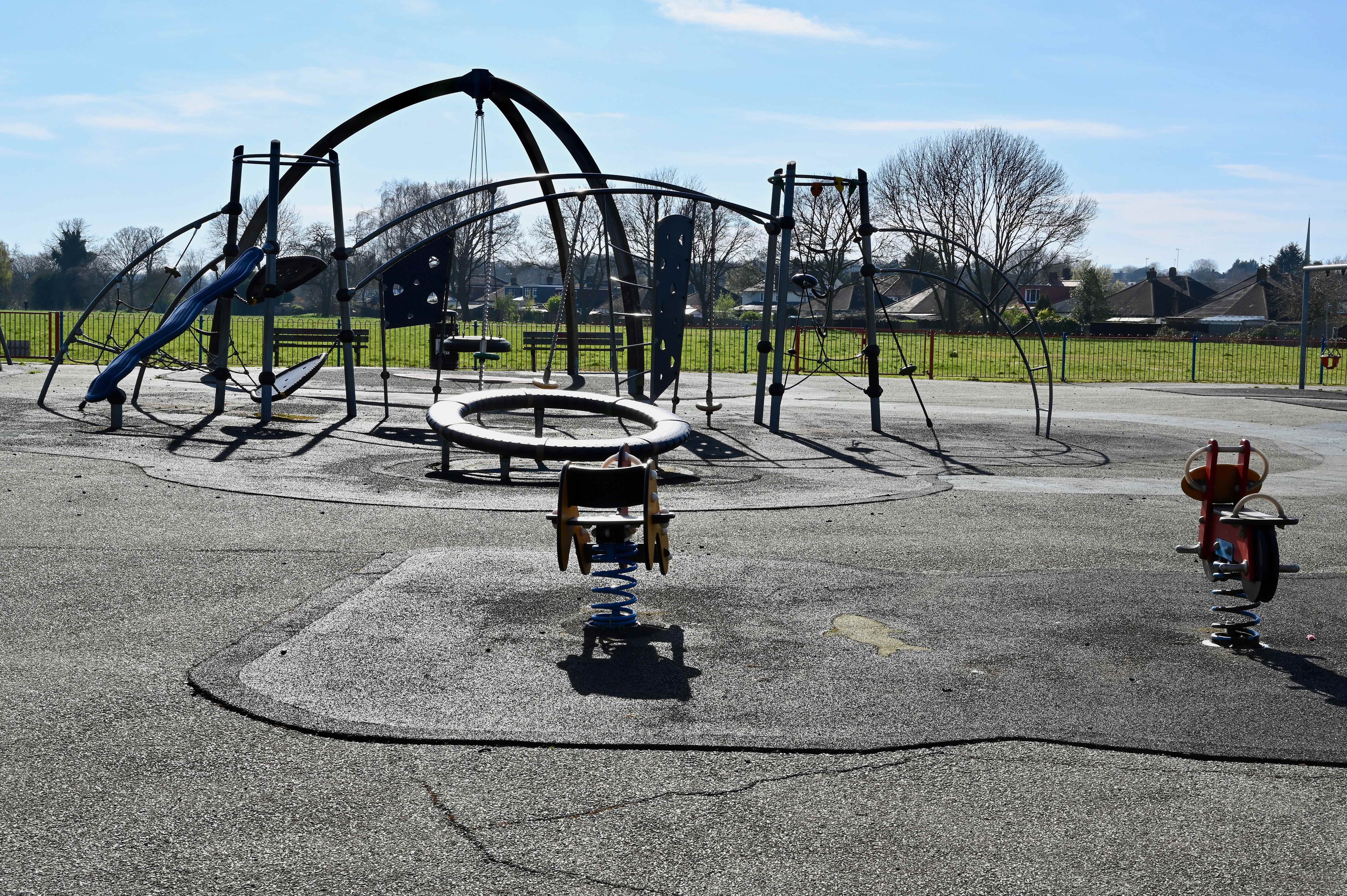 A normally busy playground remains deserted despite schools being closed. This is as citizens have been warned that there may be a lockdown if they do not remain at home. Foots Cray Meadows, Sidcup, Kent. UK