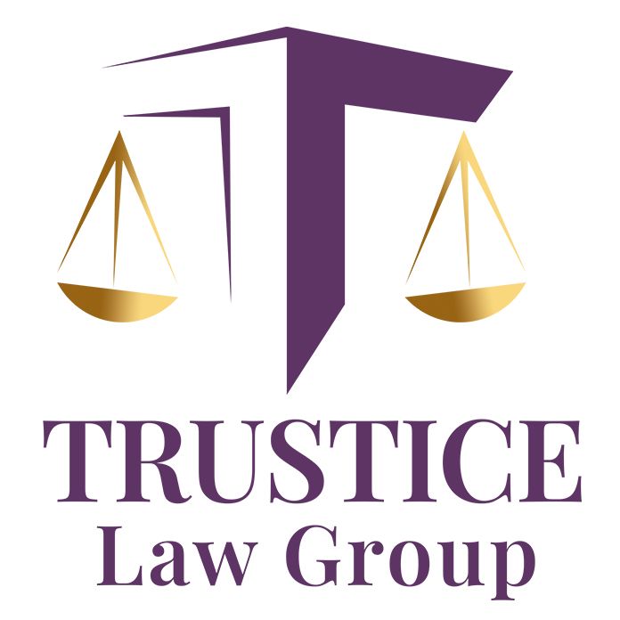 Purple scales of justice icon with the text "TRUSTICE Law Group