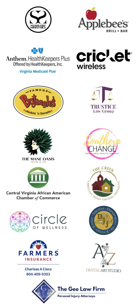 Collage of logos and branding for various businesses and organizations, including Applebee's, Cricket Wireless, Bojangles, The Mane Oasis, and more.